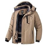 Wantdo Chaqueta Aislada con Vellón Cálida Invierno Chaqueta de Esquí Impermeable Monta?a Parka de Nieve con Capucha Abrigo Snowboard para Exteriores para Hombre Caqui Medium