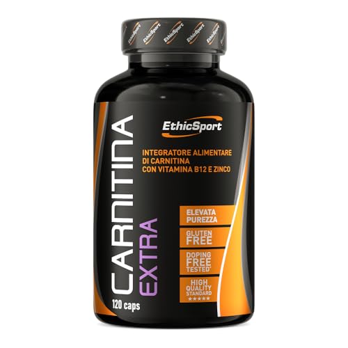 EthicSport Carnitina Extra – Integratore di L-Carnitina con Zinco e Vitamina B12 – Supporto al metabolismo energetico e degli acidi grassi – 120 capsule