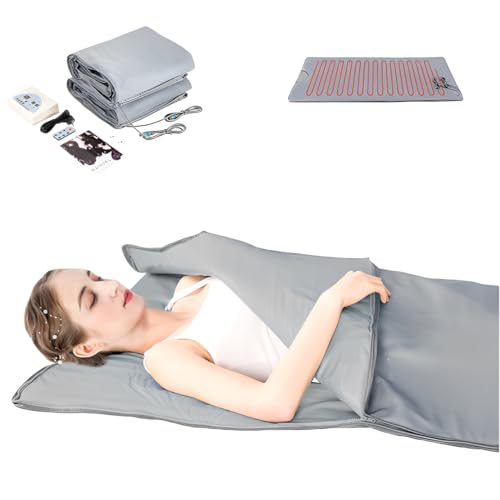 Couverture de sauna infrarouge portable 650 W, télécommande 2 zones, circulation de chaleur à 360 degrés, minuterie réglable 15 à 60 minutes, température 35-80 °C, 1,8 m x 0,8 m, détox et relaxation