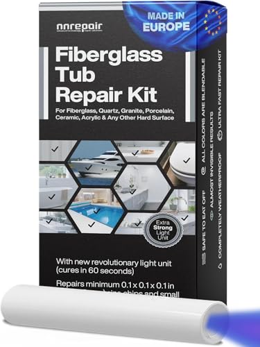 Kit de reparación de bañera de fibra de vidrio (transparente, acrílico blanco y color blanco oscuro). Soluciona tu defecto como un profesional. Adecuado para la mayoría de las reparaciones. Unidad de