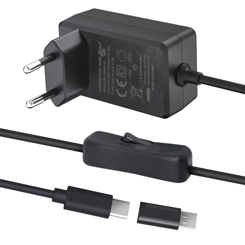 Chargeur 5V 4A Raspberry Pi Adaptateur Universel Charge Câble Type C/Micro USB de 1,5m avec Interrupteur d'alimentation pour Raspberry Pi 4, Pi 3 Modèle B, Pi 2, Huawei, Nexus, Noir