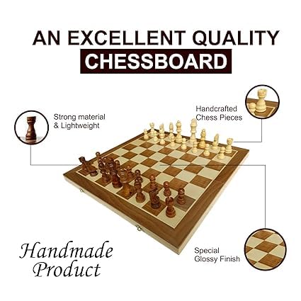 Image of Wooden Chess Set Folding Board Game | Handcrafted Chess Board with Carved Pieces & Storage Case | Classic Strategy & Educational Game for Kids & Adults | Gift Set