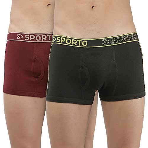 Image of sporto Men's Mid-Rise Super Soft & Comfortable Solid Cotton Square Trunks with No-Fold & No-Pinch Elastic Waistband (Combo Pack)