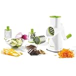 Starfrit Rotary Drum Grater - 4 Interchangeable Stainless Steel Drums - Slicing, Coarse and Fine Grating, Ice Shaving - Great for Vegetables, Cheese, Nuts, Chocolate