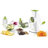 Starfrit Rotary Drum Grater, 4 Interchangeable Stainless Steel Drums, Slicing, Coarse and Fine Grating, Ice Shaving, Great for Vegetables, Cheese, Nuts, Chocolate, Easy to Use Hand Crank