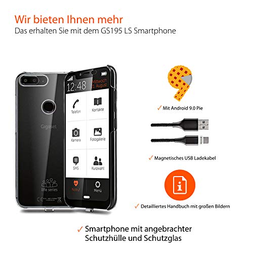 Gigaset GS195LS Smartphone für Senioren Made in Germany mit 3GB RAM ohne Vertrag – mit individuellem Startbildschirm, Notruffunktion, extra großer Ziffern- und Textanzeige, Titanium Grey