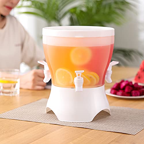 J - GO THE BUSINESS HUB Beverage Dispenser with Spigots, Rotating Plastic 5.5 liter Refrigerator Water Container Iced Juice Fruit Teapot Lemonade Bucket Rotatable for Tea for Party & Everyday[White]