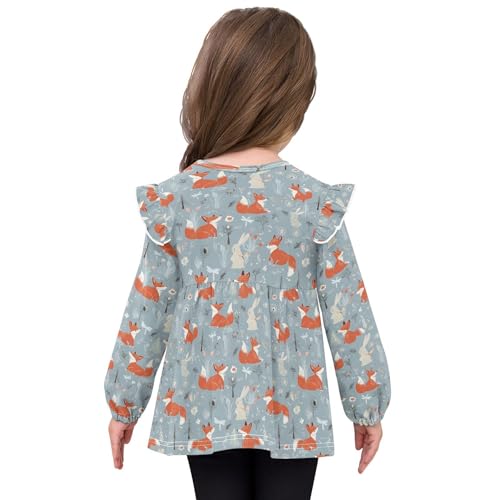 Fox Paly with Rabbit Girls Shirts Cotton Long Sleeve Ruffle Toddler Tee Tops4