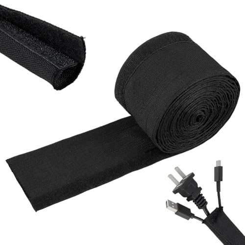 BENECREAT funda para cables de gancho y bucle 157.5x3.3 pulgadas, organizador y protector de cables para USB, computadora, oficina y audio automotriz miniatura 1