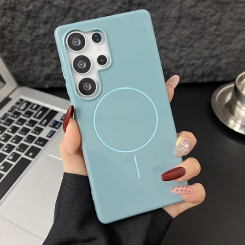 Coque Samsung S25 Plus silicone magnétique bleu brillant