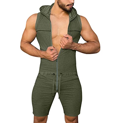 Body para hombre, camiseta de pijama para hombre, mono de una pieza, ropa interior de algodón, verde, 3XL