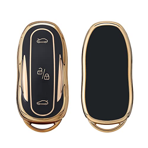kwmobile Boitier Clef Voiture Compatible avec Tesla Model S - Coque en Silicone de Clef de Voiture - Étui de Protection Noir-doré Cover
