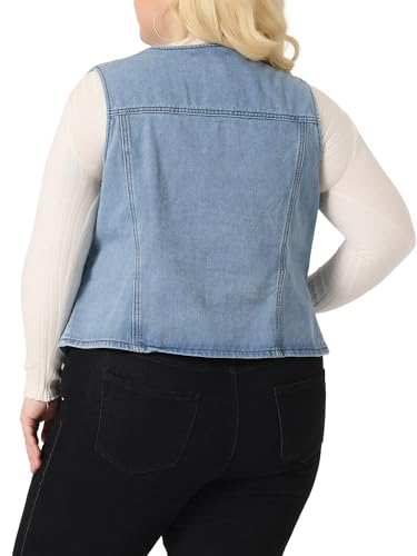 Agnes Orinda Plus Size Denim Jackets for Women V Neck Sleeveless Utility Jean Denim Vests4
