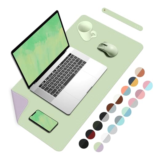 Tappetino da scrivania a doppia faccia, tappetino da scrivania impermeabile in pelle PU, protezione da tavolo tappetino per scrivere sulla scrivania del computer portatile-Matcha+viola, 60 x 35 cm