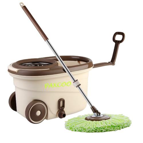 Image of PAXCOO Spin Mop with Bucket,360Rotating Floor Cleaning Mop-Stainless Steel Spinning Mop,2 Refills, Adjustable Steel Handle Stainless Steel Wringer Wet Dry Household Cleaning Tool, Modular Design