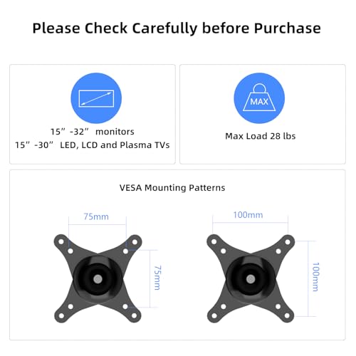 Suptek Full-Motion Articulating TV Wall Mount for 15-32 inch Screens, 360° Swivel Tilt Extension Arm, Ideal for Bedroom Kitchen Office Corner, Fits VESA 75x75/100x100, Max 28lbs, 2 Packs by suptek - Image 2
