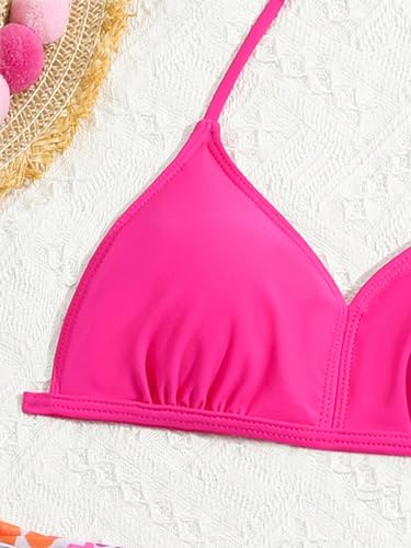 WDIRARA Girl's 3 Piece Swimsuit Bathing Suit Halter Backless Swimwear Set with Floral Print Cover Up Skirt3