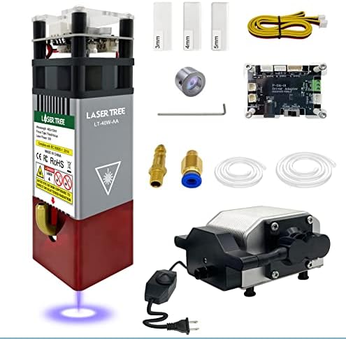 Laser Engraver Module, 40W Laser Module w/Metal Air Assist (5W Optical Laser Output) 45mm Fixed Focus 12V, Air Assist Pump Kit with Adjustable 30L/Min, Get Clean Cut Edges