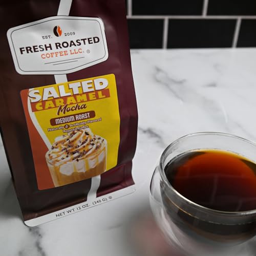 Image of Fresh Roasted Coffee, Salted Caramel Mocha Flavored Drip Ground Coffee, Medium Roast, Kosher, 12 oz