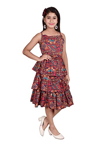 Image of Knee Length Crepe Layered Sleeveless Dress for Girls