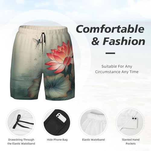 Men's Swim Trunks Quick Dry Board Shorts Flower and Dragonfly Beach Shorts with Pocket Bathing Suits for Men4