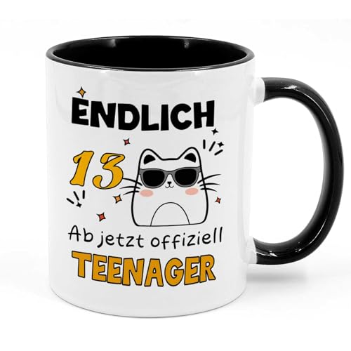 Taza de café con Texto en alemán End 13 AB jetzt offiziell Teenager - Tasse aus Keramik Geschenk für 13-jährige Junge Mädchen Zum Geburtstag (Schwarz)
