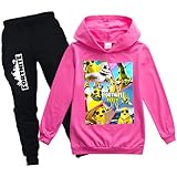 [Colorino] フォートNITE ジャージ 子供服 上下セット 春秋着 パーカー 長袖 パンツ おしゃれ 春秋着 男の子 女の子 綿 キッズ スポーツ着 2点 プレゼント 2-16歳 100-170 Set33(ローズ,140CM)