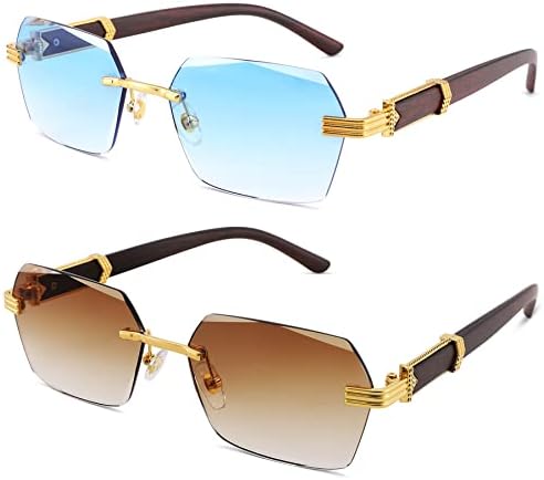 Hycredi Rimless Rectangle Sunglasses for Women Men, Retro Y2K Shades