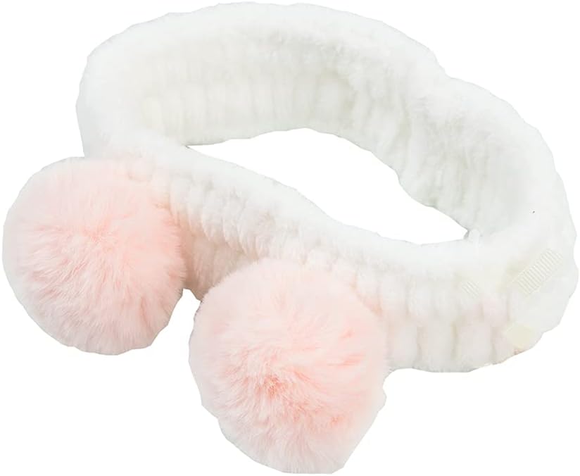 The Vintage Cosmetic Company Pom Pom Makeup Headband for Women Soft Vintage-Inspired Skincare & Makeup Hair Band