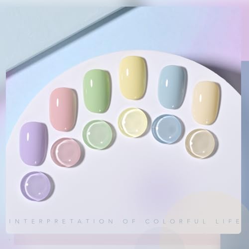Image of GAOY Pastel Pink Blue Gel Nail Polish Set, 6 Colors Green Yellow Nude Spring Soak Off UV Light Cure Gel Polish Kit for Salon and Nail Art DIY at Home