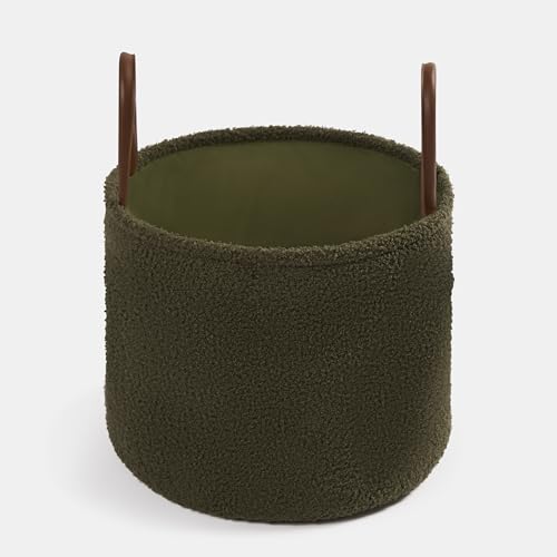 OHS Boucle Storage Basket, Living Room Bathroom Baskets Storage with Handles Soft Compact Decorative Small Storages Basket For Toys Laundry Blankets, Olive Green - Cosy Home Interiors OHS Boucle Storage Basket, Living Room Bathroom Baskets Storage with Handles Soft Compact Decorative Small Storages Basket For Toys Laundry Blankets, Olive Green - Image 3