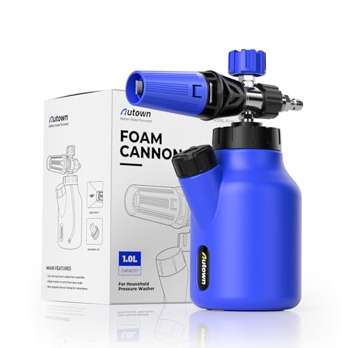 Foam Cannon, Car Wash Cleaning Foam Cannon for Pressure Washer with Wide Neck and 1/4” Quick Connector, Snow Foam Cannon with Adjustable Nozzle and 1 L Bottle
