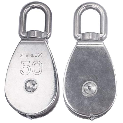 LordHardware 2PCS M50 Single Pulley Snatch Block 304 Stainless Steel Lifting Crane Swivel Hook, 3/8" Rope x 2" Sheave (M50-2PCS)