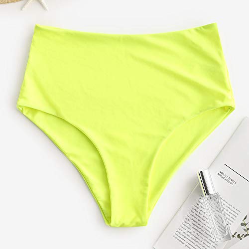 Zaful Women High Waisted Bikini Bottoms High Cut Tummy Control Bathing Suit Bottoms Swimsuit Bottom (1-Green Yellow, S) #TOP4