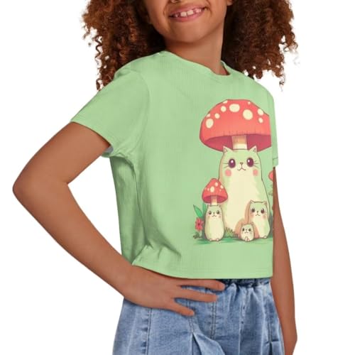 Image of Girls Fashion Crewneck Tee Shirts Casual Short Sleeve Crop Top Summer Outfits 5-14 Year