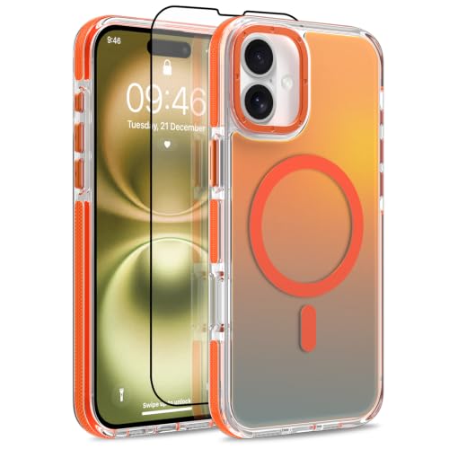 Image of Magnetic Case for iPhone 16 Plus [Compatible with Magsafe] [Cute Fashion Fluorescent Design] [1 Screen Protector] Slim Translucent Matte Case for iPhone 16 Plus 6.7 inch 2024, Orange