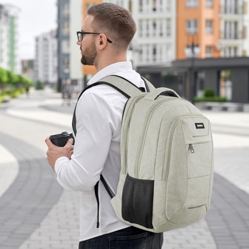 Image of BIKROD Backpack for Men Women, School Backpacks for Teen Boys, Business Anti Theft Sturdy Travel Laptop Backpack, Water Resistant 15.6 Inch Computer Bag Gift, Beige