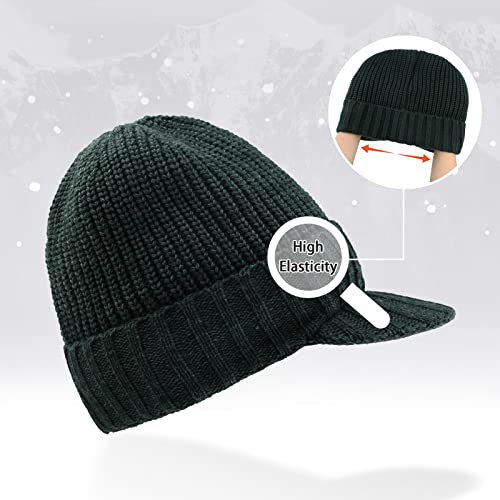 Poximi Men Knit Hat Women Winter Beanies Warm Newsboy Hats With Brim Thick Cap Fleece Lined (Dark Grey) #TOP1