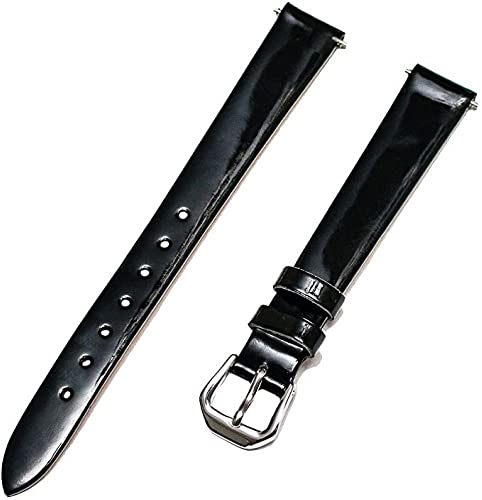Bracelet montre femme cuir verni noir 16mm souple et résistant aux reflets