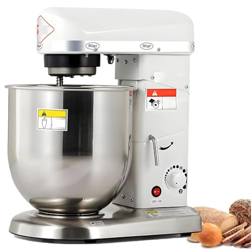ByBoDi Batidora de Alimentos Comercial 3 en 1 de 5 l, 7 l y 10 l con Recipiente de Acero Inoxidable, amasadora de Gancho de 3 velocidades y batidora para Pasteles White-5L
