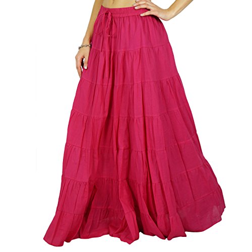 Solid Long Maxi Cotton Beach Wear Skirt for Women Elastic Waist Skirt Summer Wear4