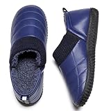 Git-up メンズ 防水 ダウンフェイス スリッパ、保温フリース裏地付きハウスシューズ、ノンスリップ屋内/屋外冬用スリッパ 自宅や庭用, ブルー, 13 Wide