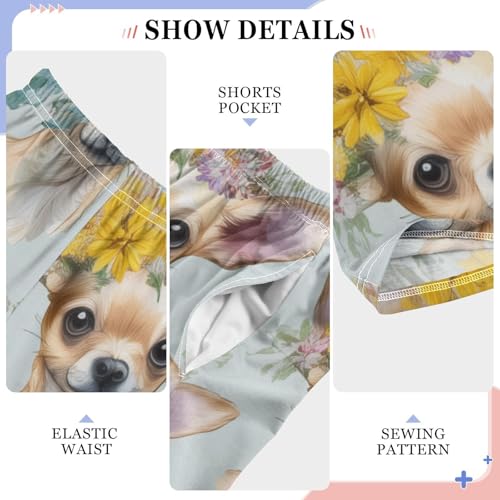 ZZXXB Chihuahua Flowers Boys Long Pants Soft Trousers Elastic Waist Kids Lounge Bottoms with Pockets S-XL4
