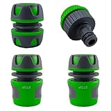 Set completo di connettori rapidi per tubo da giardino: include 2 connettori Aquastop, riparatore tubo e adattatore per rubinetto per un collegamento versatile.