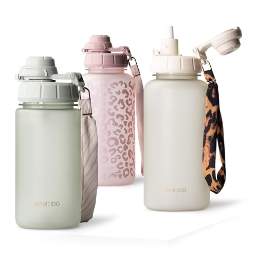MAMEIDO Botella con pajita y marcador de tiempo 500 ml, Botellas de agua a prueba de fugas, Botella agua niños sin BPA, Botella agua gimnasio fabricada en Tritan, Water Bottle (Desert Sage)