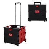 Karmas Product Folding Shopping Cart with Wheels, Collapsible Grocery Storage Transit Utility Hand Cart for Daily Use, 77 Lbs Capacity