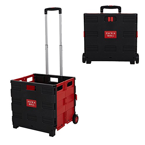Karmas Product Folding Shopping Cart with Wheels, Collapsible Grocery Storage Transit Utility Hand Cart for Daily Use, 77 Lbs Capacity