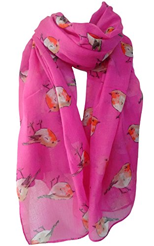 GlamLondon Damen Schal Wasserfarben-Motiv Rotkehlchen