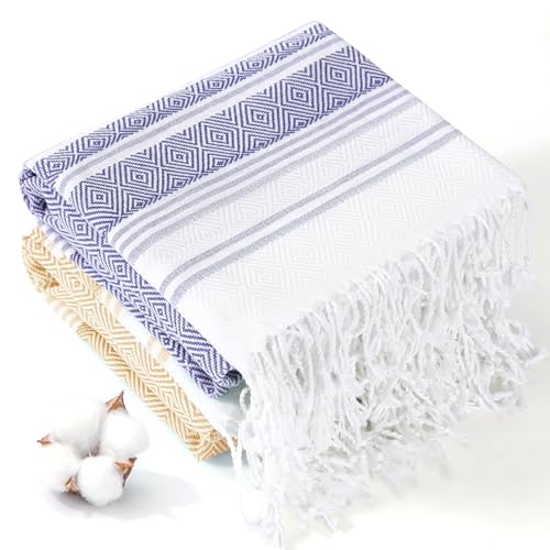 2 Packs Cotton Oversized Turkish Beach Towels 74"x38" Thin Lightweight Sandproof Fast Drying Pool Swim Bath Towel Extra Large Xl Big Blanket Adult Travel Essentials Cruise Accessories Vacation Stuff