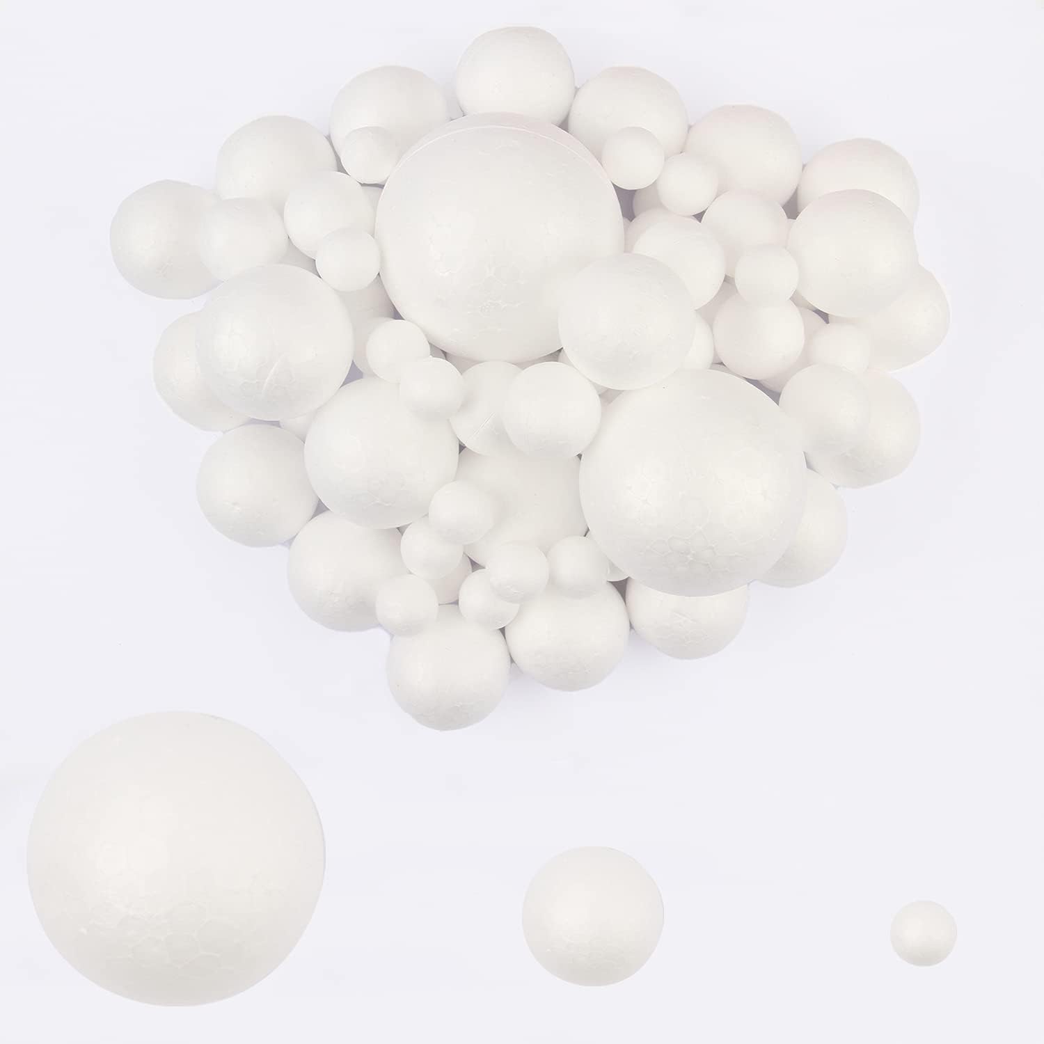 LOMIMOS 100pcs 7 Sizes Foam Balls,White Assorted Balls for Arts & Crafts School Projects DIY Crafts Making Supplies,
